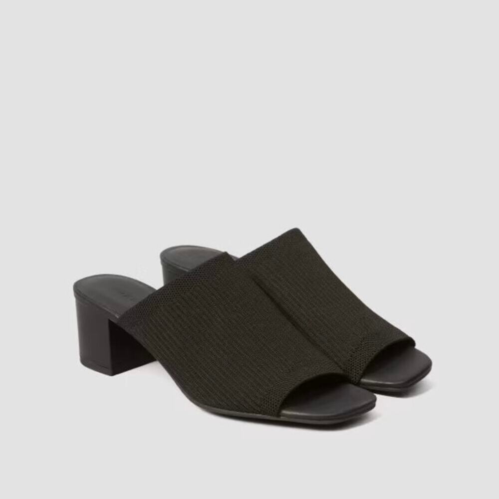Everlane Black Knit Open-Toe Block Heel Mules - Picture 1 of 8